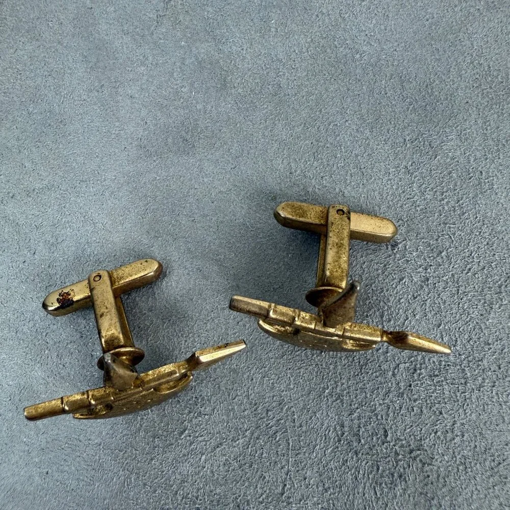 Vintage Men's VIKING Shield & Spear Weapon CUFFLINK Hickok Costume Jewelry USA